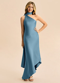 Azazie Briony Junior Vestido Bermudas de Cetim elástico de Bainha com Plissado image3