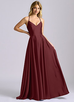 Azazie Truce Bridesmaid Dresses Cabernet A-Line Stretch Satin Dress image6