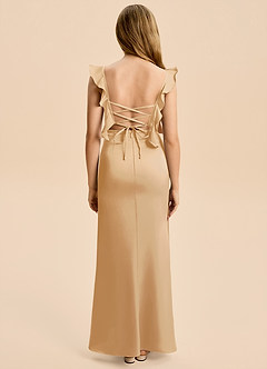 Azazie Jessamine Junior Gold A-Line Ruched Stretch Satin Dress image2