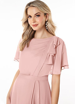 Azazie Aaliyah Robes de demoiselle d'honneur modestes Robe Trapèze Plissé à encolure dégagée Longueur ras du sol Mousseline de soie image5