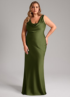 Azazie Rylina Bridesmaid Dresses Olive Mermaid Stretch Satin Dress image1