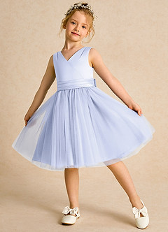 Azazie Tadpole Flower Girl Dresses Lavender A-Line Pleated Matte Satin Dress image4