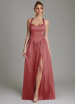 Azazie Francis Bridesmaid Dresses Antique Rose A-Line Corset Stretch Satin Dress image1