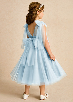 Azazie Dori Flower Girl Dresses Sky Blue A-Line Ruched Tulle Dress image3