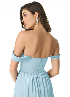Azazie Morana Final Sale Sky Blue A-Line Off the Shoulder Stretch Satin Convertible Dress image7