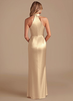 Azazie Karlotta Bridesmaid Dresses Gold Sheath Pleated Metallic Satin Dress image2