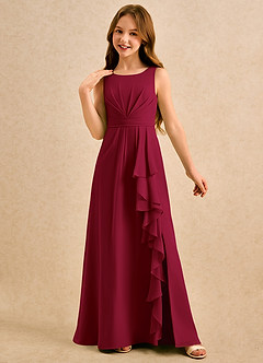 Azazie Chibi Girls Formal Flower Girl Dresses Burgundy A-Line Pleated Chiffon Dress image4