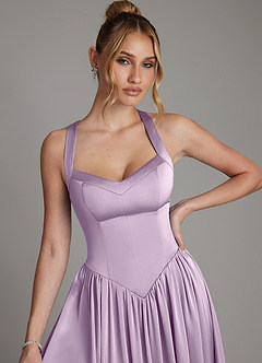 Azazie Francis Bridesmaid Dresses Frosted Lilac A-Line Corset Stretch Satin Dress image4