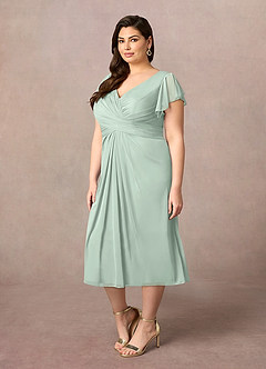 Azazie Vera Mother of the Bride Dresses Agave A-Line V-Neck Pleated Mesh Dress image7