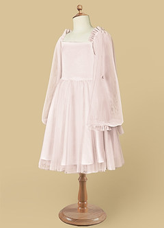 Azazie Aya Robe Demoiselle D'honneur Fillette Robe Trapèze en Tulle avec manches Rose Pétale image8