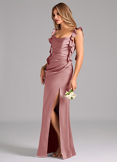 Azazie Jessamine Bridesmaid Dresses Dusty Rose A-Line Corset Stretch Satin Dress image5
