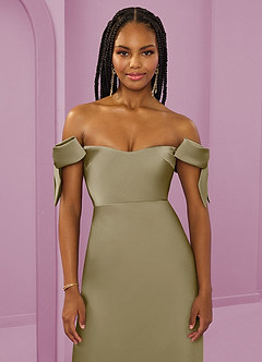 Barbie ♥ Azazie Bridesmaid Dresses Moss Green Sheath Off the Shoulder Stretch Satin Convertible Dress image5