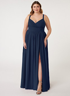 Azazie Chanel Bridesmaid Dresses Dark Navy A-Line Pleated Chiffon Dress image8