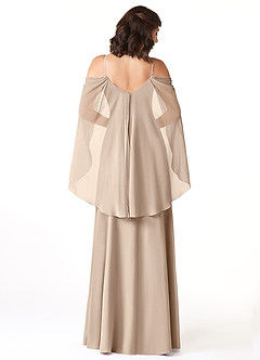 Azazie Cienna Robes de demoiselle d'honneur Robe Trapèze en Mousseline de soie Manche longue Taupe image2