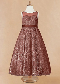 Azazie Siwa Flower Girl Dresses Auburn A-Line Beaded Tulle Dress image5