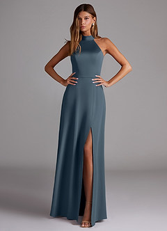 Azazie Myra Bridesmaid Dresses Twilight A-Line Side Slit Stretch Satin Dress image3
