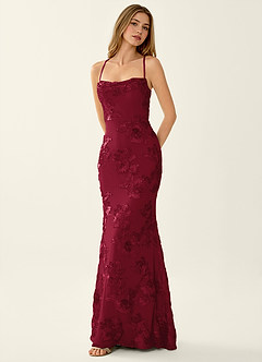 Kailani Bourgogne Robe de bal sirène corset à fleurs 3D et laçage au dos image3