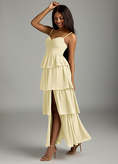Azazie Kaiden Bridesmaid Dresses Lemon Sorbet A-Line Sweetheart Neckline Chiffon Dress image4