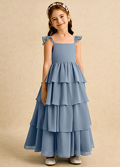 Azazie Boba Blumenmädchenkleider A-Linie Rechteckiger Ausschnitt Chiffon Kleid Zwielichtviolett image1