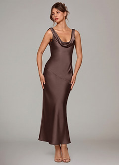 Azazie Rylina 신부 들러리 드레스 인어 주름진 스트레치 새틴 발목 길이 드레스 image4