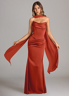 Azazie Sorrel Bridesmaid Dresses Rust Mermaid Strapless Stretch Satin Convertible Dress image1