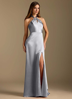 Azazie Tracie Brautjungfernkleider A-Linie Plissee Metallischer Satin Kleid Silber image5