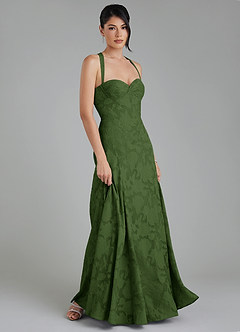 Azazie Bea Brautjungfernkleider Eine Linie Korsett Blumen-Burnout Kleid Olivgrün image6