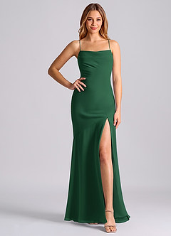 Azazie Grata 신부 들러리 드레스 인어 주름진 쉬폰 바닥 길이 드레스 image6