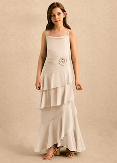 Azazie Indiah Girls Formal Flower Girl Dresses White Alabaster A-Line Ruched Chiffon Dress image5