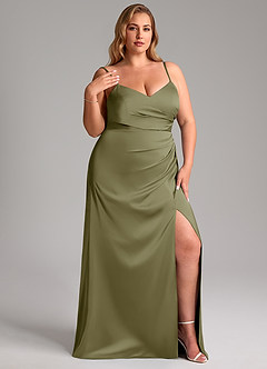 Azazie Azuree Bridesmaid Dresses Pistachio A-Line Pleated Stretch Satin Dress image5