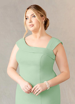 Azazie Ellen Mother of the Bride Dresses Dusty Sage Sheath Side Slit Stretch Crepe Dress image10