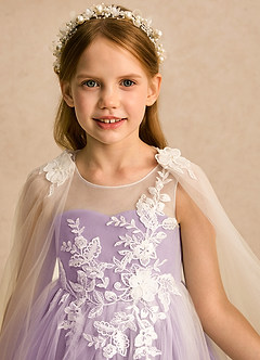 Azazie Amina vestidos de niña de las flores Vestido Marfil Wisteria de Tul de Línea A con Encaje image8