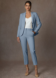front Whitney Dusty Blue Structured Stretch Cropped Pants Suit