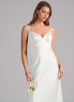 Azazie Suttona Brudtärnklänningar Klä av A-Linje i Stretch Satin Plisserad Vit image7