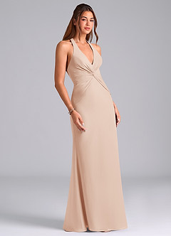 Azazie Valerie Brautjungfernkleider Meerjungfrau-Linie Plissee Chiffon Kleid Englisches Rosa image3