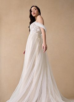 Azazie Seradine Wedding Dresses Diamond White Nude A-Line Off the Shoulder Beading Dress image5