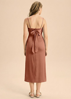 Azazie Mai Junior Abito Tubino in Raso Elasticizzato Plissettato Bronzo image2