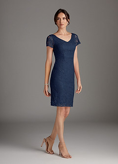 Azazie Lucilia Mother of the Bride Dresses Dark Navy Sheath Lace Dress image2
