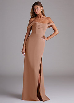 Azazie Saige Bridesmaid Dresses Champagne Rose A-Line Off the Shoulder Chiffon Convertible Dress image4