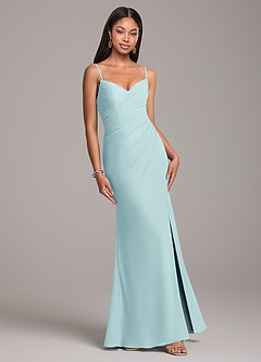 Azazie Yola Bridesmaid Dresses Sea Glass Sheath Pleated Chiffon Convertible Dress image5
