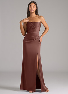Azazie Marla Robes de demoiselle d'honneur Robe Fourreau Convertible en Satin extensible Sans bretelle Expresso image3