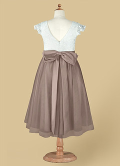 Azazie Vetty Flower Girl Dresses Ivory Taupe A-Line Lace Tulle Dress image13