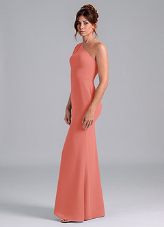 Azazie Rinna Bridesmaid Dresses Salmon Pink Mermaid One Shoulder Chiffon Dress image4