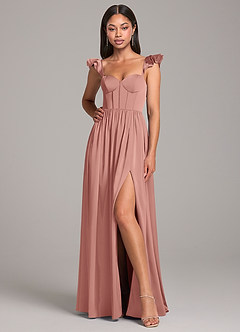 Azazie Denisse Bridesmaid Dresses Rosette A-Line Ruched Stretch Satin Dress image4