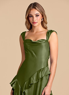 Azazie Sloane Brudtärnklänningar Klä av A-Linje i Metallisk satin Älskling Halsringning Oliv image7