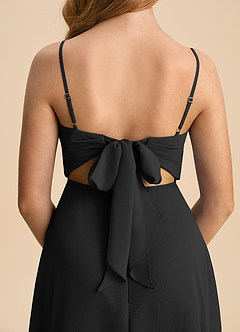 Azazie Shale Junior Black A-Line Bow Chiffon Dress image7