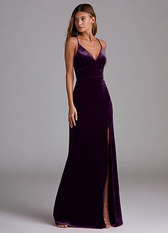 Azazie Becca Bridesmaid Dresses Grape Sheath Velvet Dress image3