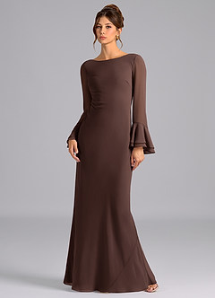 Azazie Leone Vente Finale Robe Sirène en Mousseline de soie Corset Cabernet image1