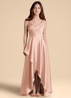 Azazie Prisha Junior Robe Trapèze en Satin extensible Plissée Or Rose image5