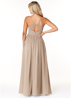 Azazie Dominic Bridesmaid Dresses Taupe A-Line V-Neck Pleated Chiffon Dress image2